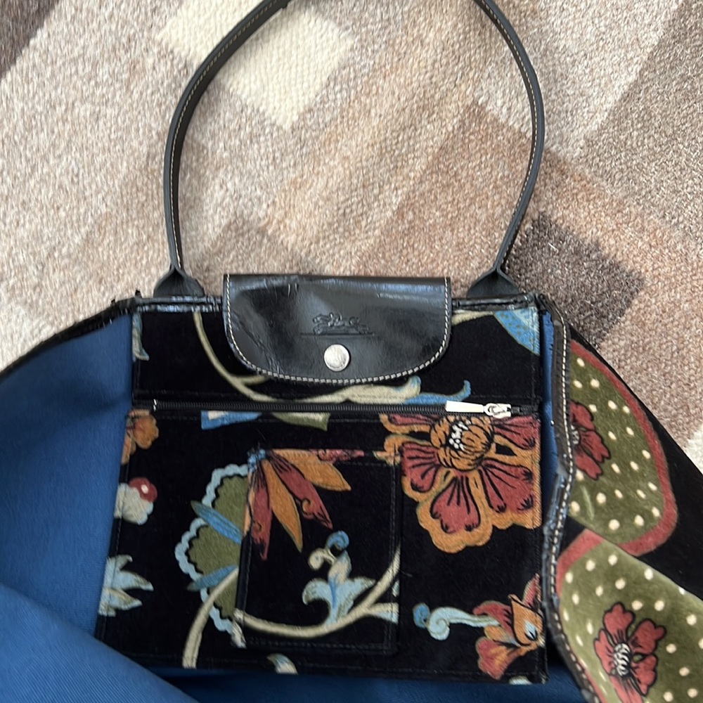 Longchamp Vintage Millefiori Velvet Blue Black Bag - Picture 4 of 10